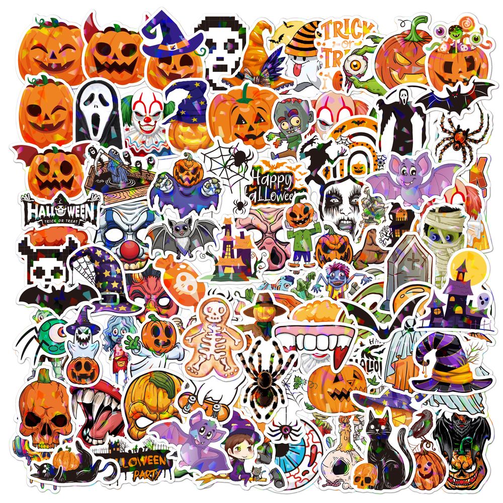 Halloween Stickers Multi Holographic Laser Stickers Luggage Party Decoration Stickers Halloween Waterproof Stickers Decoration