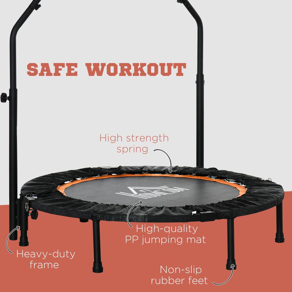 40" Foldable Mini Fitness Trampoline Rebounder Adjustable Foam Handle HOMCOM