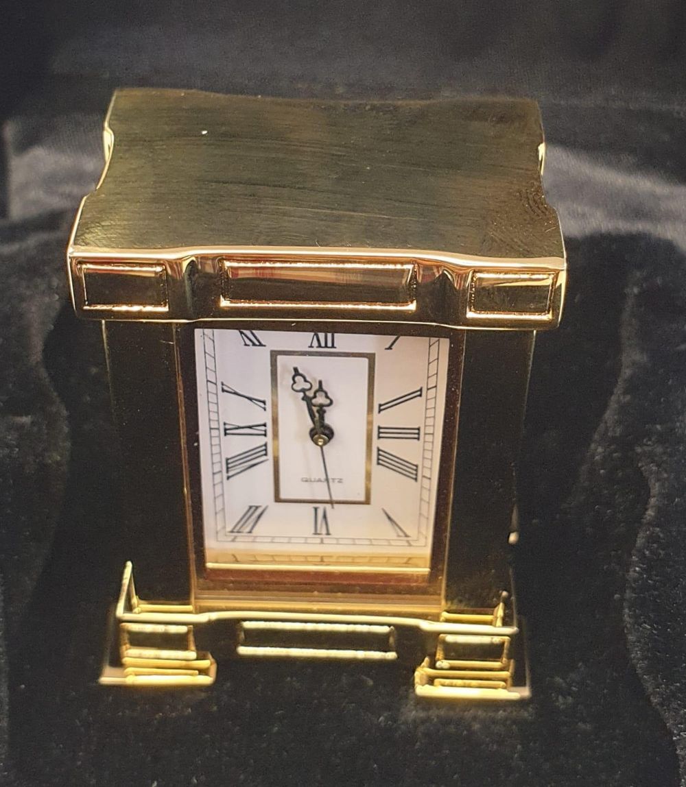 Miniture Clock Rectangle Gold Polished Solid Brass IMP38