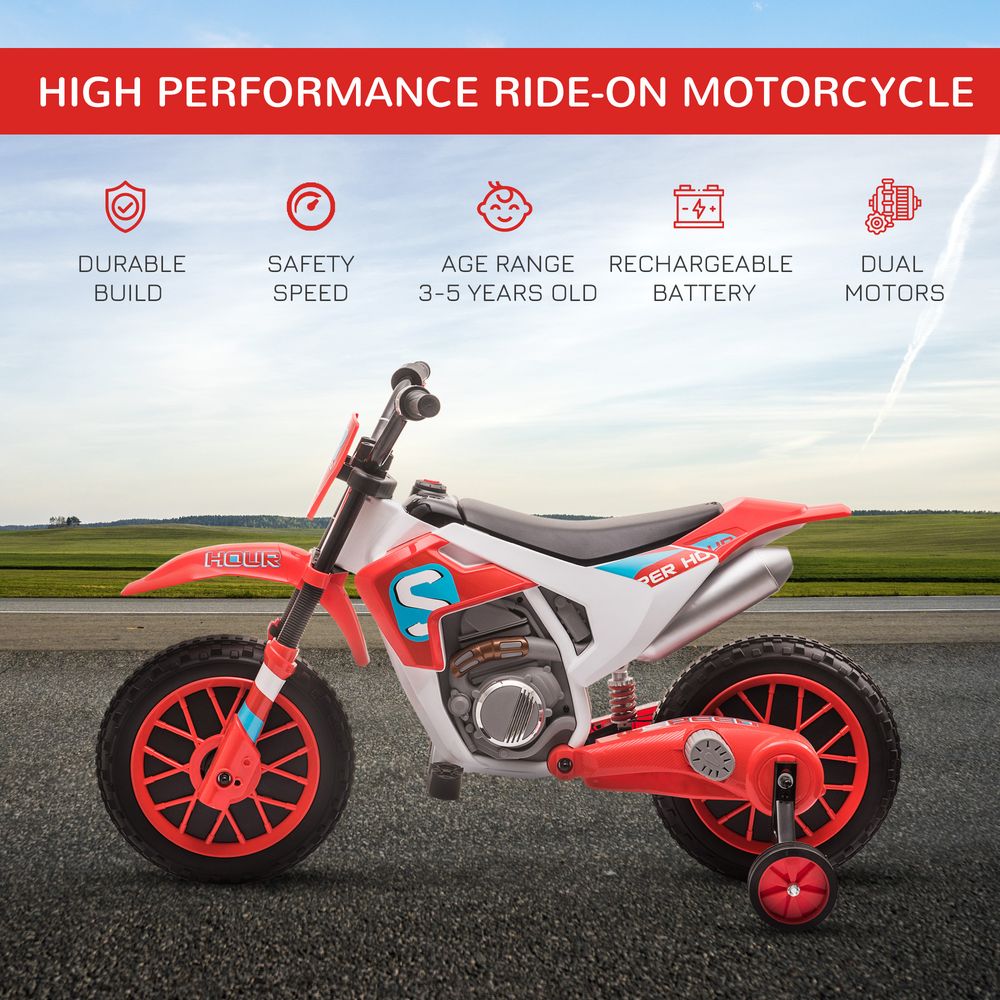 Kids Motorbike Electric Ride-On Toy w/ Training Wheels, for 3-5 Years - Red