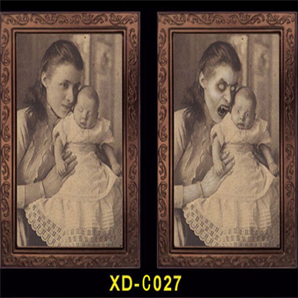 Halloween Decoration 3D Change Face Expression Moving Ghost Portrait Photo Frame Horror Party Castle Haunted House Props Decor