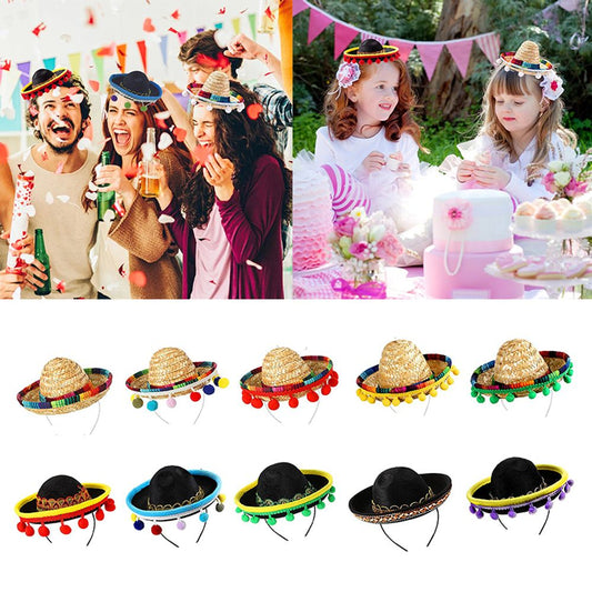 Mexican Mini Small Hat Hair Hoops Headbands Festival Headdress Performance Props Carnival New Year Party Favors