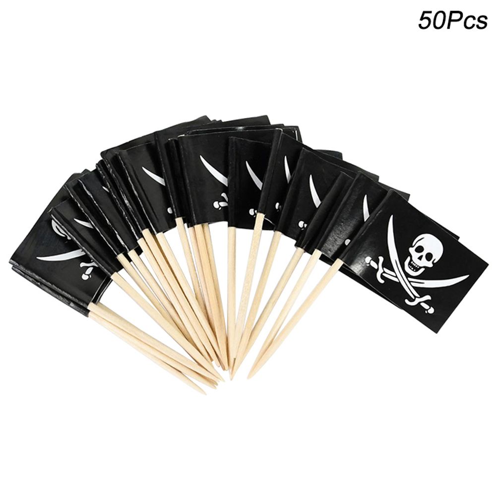 Pirate Flag Toothpicks Cupcake Topper For Kids Boys Pirate Theme Birthday Party Cake Decoraiton Halloween Cocktail Pick Supplies