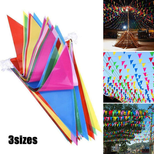 Olorful 50m Triangle Flag Pennant Bunting String Banner Garland Festival Party Holiday Home Garden Decoration