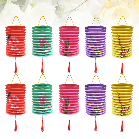 10pcs Portable Chinese Lanterns Organ Design Colored Hanging Festival Lantern Party Supplies (Mixed Mid autumn