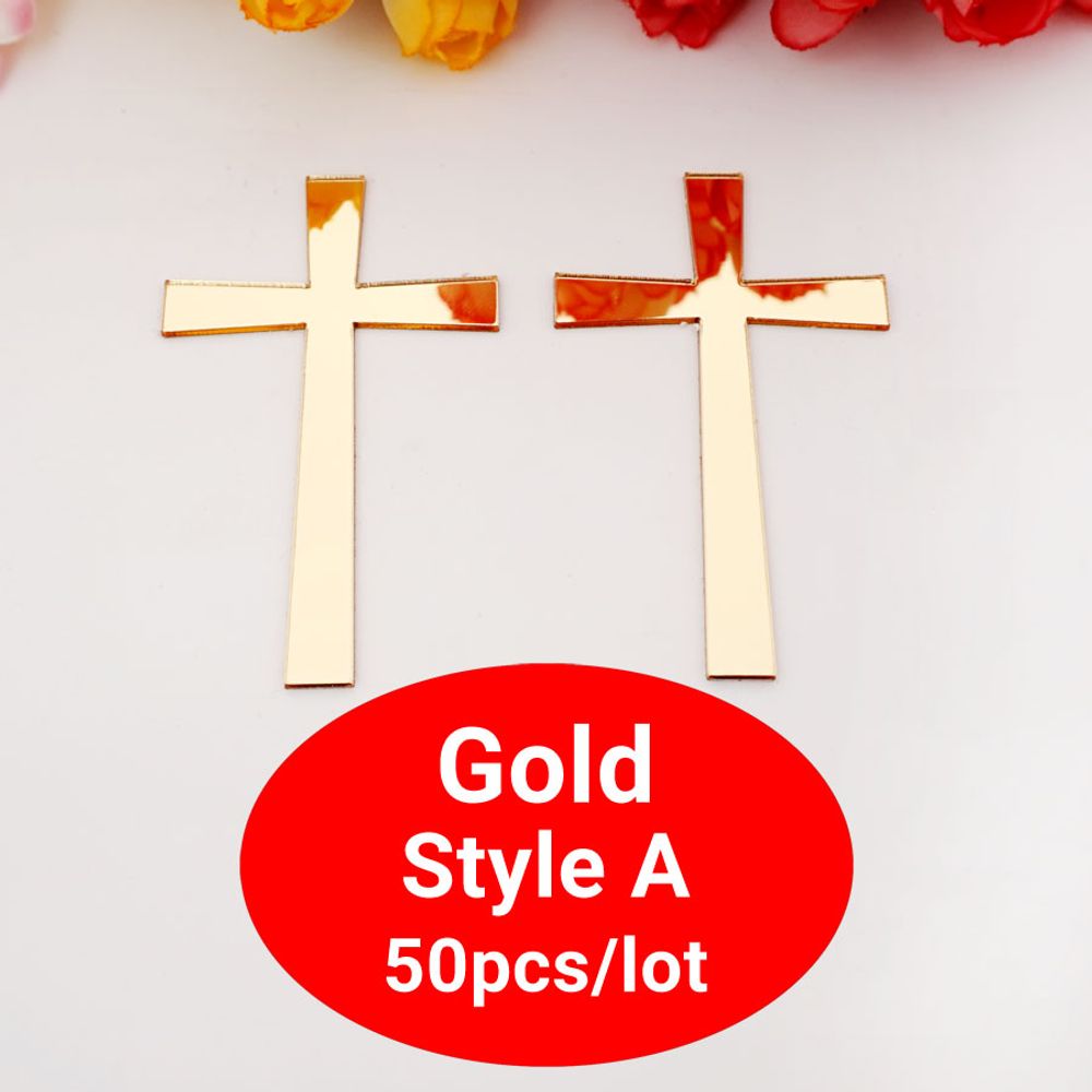 50 Pcs/Lot Acrylic Mirror Laser Cutting Cross Sticker Wedding Party Favors Home Decor Black Silver Gold