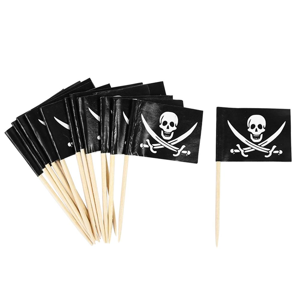 Pirate Flag Toothpicks Cupcake Topper For Kids Boys Pirate Theme Birthday Party Cake Decoraiton Halloween Cocktail Pick Supplies