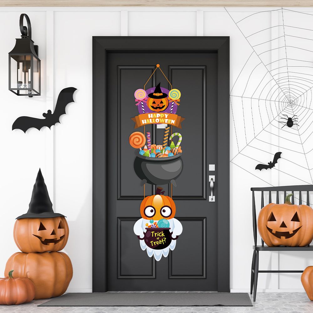 Halloween Party Decor Pumpkin Ghost Bat Door Hanging Pendents Halloween Couplet Halloween The Dead Party Porch Sign Decoration