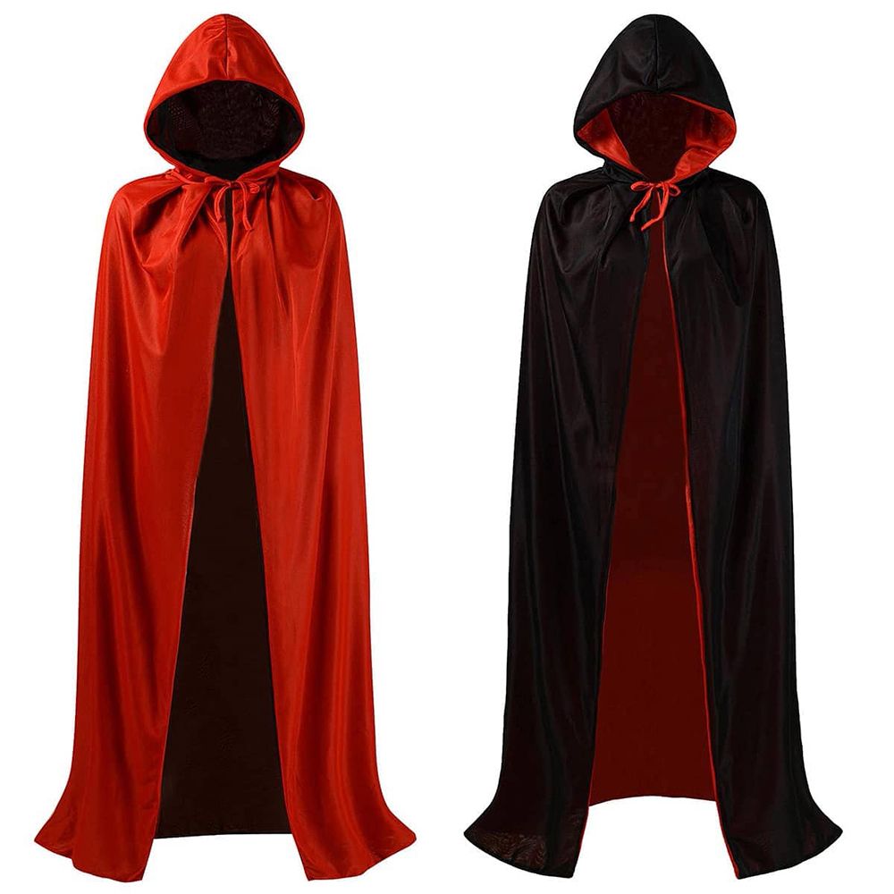 Halloween Cape Stand Collar Hooded Reversible Cloak Adult Kids Vampire Sorcerer Black Red Cape Halloween Party Cosplay Costume