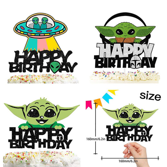 Disney Baby Yoda Theme Birthday Cake UFO Mandalorian Birthday Party Supplies Cake Flag Anniversaire Cake Decor Birthday Gifts