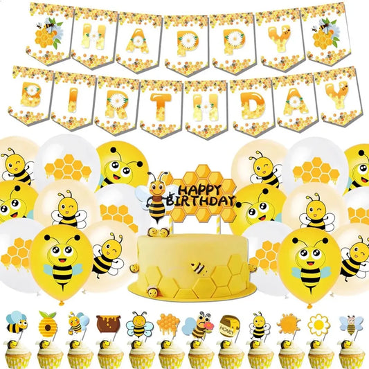 Honeybee Birthday Party Decor Little Bee Birthday Banner DIY Caketopper Cartoon Bee Balloon Baby One Birthday Balon Kids Favor