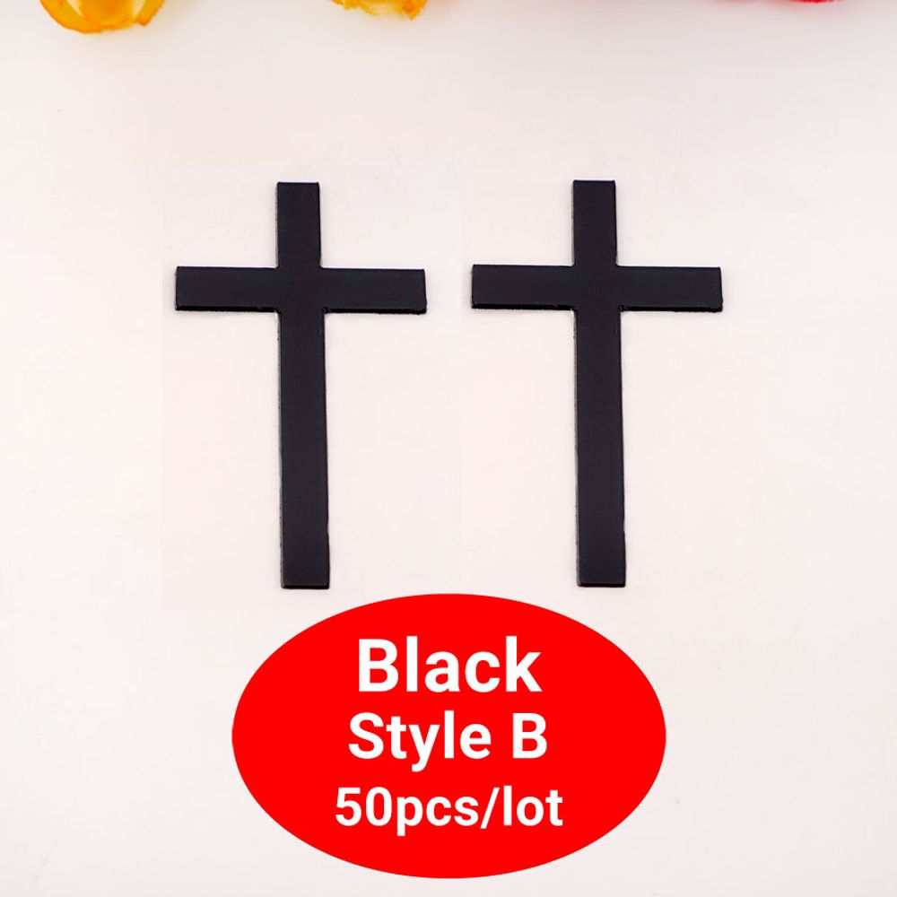 50 Pcs/Lot Acrylic Mirror Laser Cutting Cross Sticker Wedding Party Favors Home Decor Black Silver Gold