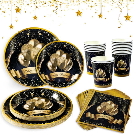 Black Gold Birthday Tableware Happy 30 40 50 Year Old Birthday Party Decorations Paper Plate Cup Birthday Party Supplies