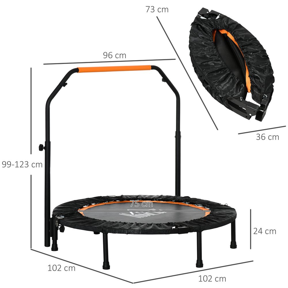 40" Foldable Mini Fitness Trampoline Rebounder Adjustable Foam Handle HOMCOM