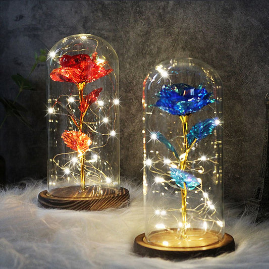 Wedding LED Enchanted Galaxy Rose Eternal Flower With Lights In Dome Beauty and the Beast Rose For Christmas Valentines Day Gift