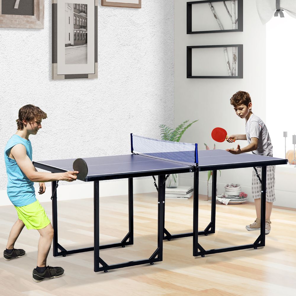 Tennis Table Ping Pong Foldable with Net Game Steel 183cm Indoor, Blue HOMCOM