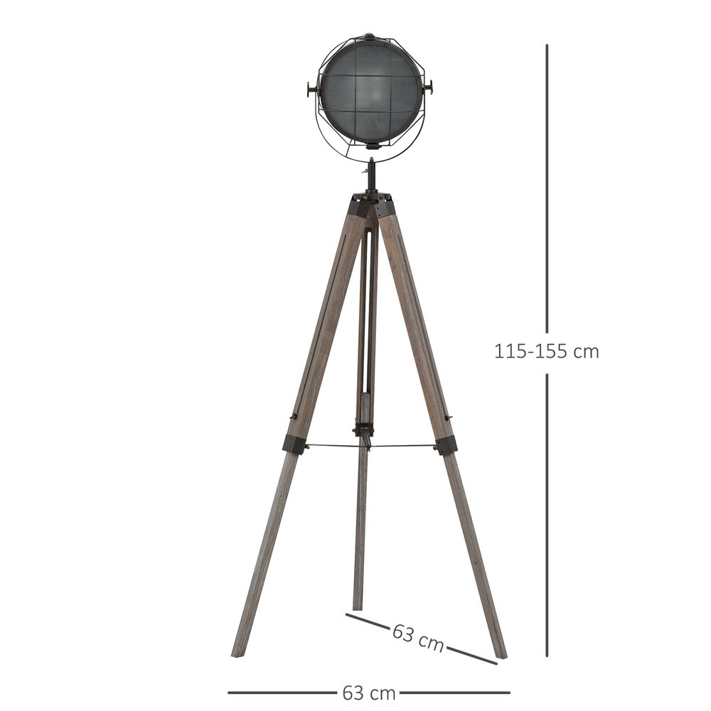 Pine Wood Tripod Spotlight Floor Lamp Brown/Black