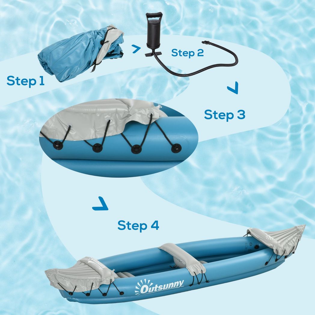 Outsunny Inflatable Kayak Two-Person Inflatable Boat w/ Air Pump, Blue