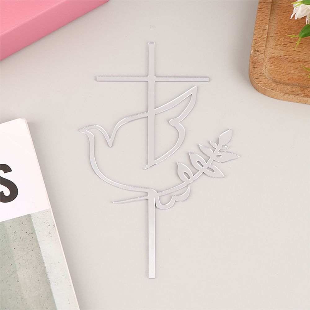 Dove & Cross Religious Cake Topper God Bless Acrylic Christening Baptism Holy Spirit Topper, Baby Communion Topper Cake Decor