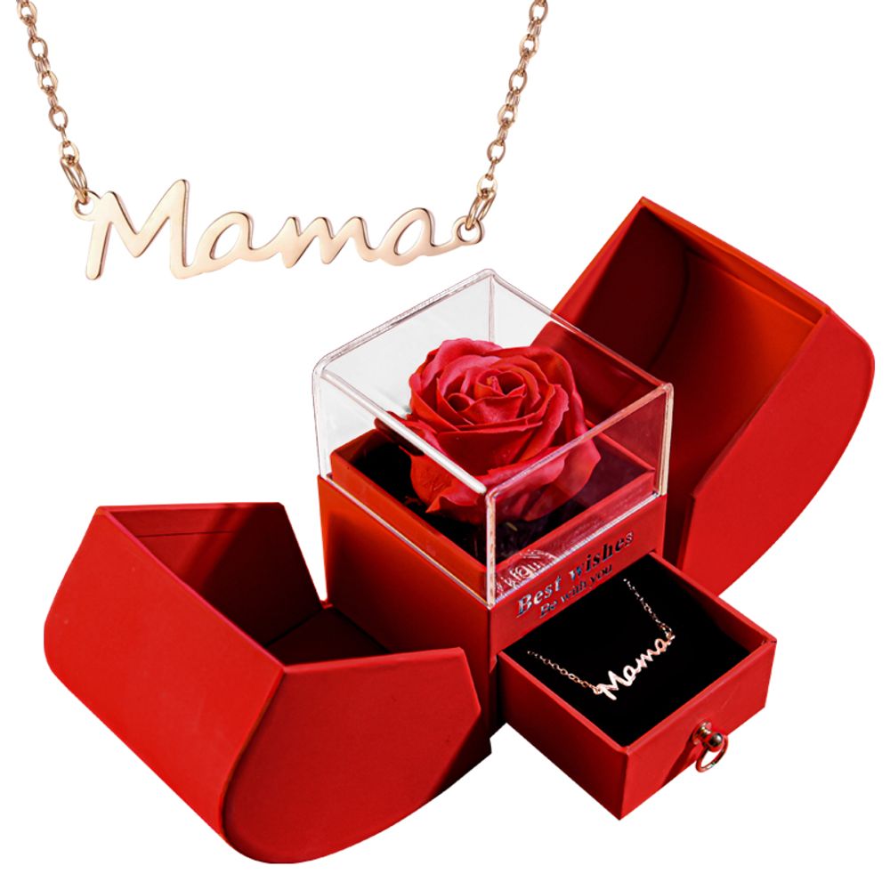 Gift for Women Eternal Rose Gift Box /w Heart Necklace I Love You To The Moon and Back Flower Jewelry Box for Valentine Wedding