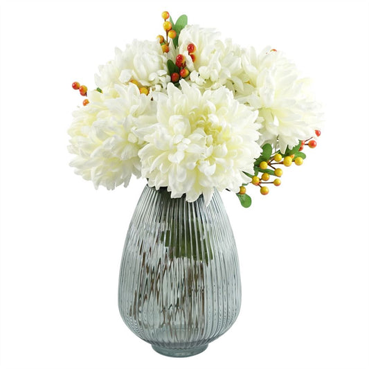 50cm Grey Glass Vase Artificial Chrysanthemums