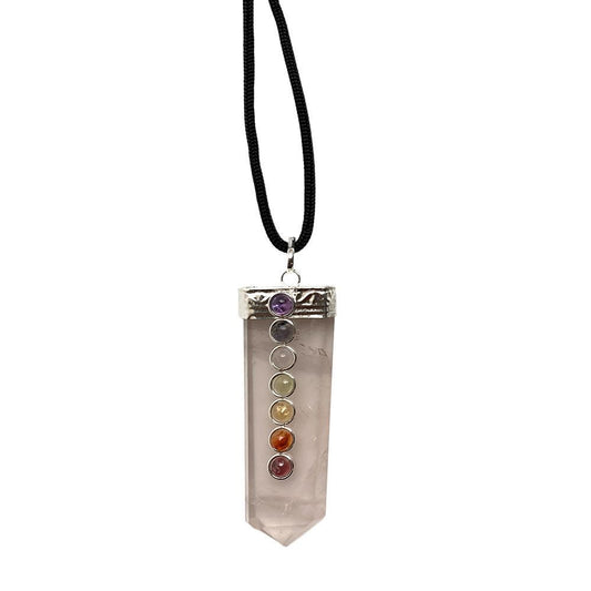 7 Chakra Flat Pendant, Black String, 5x1.5cm