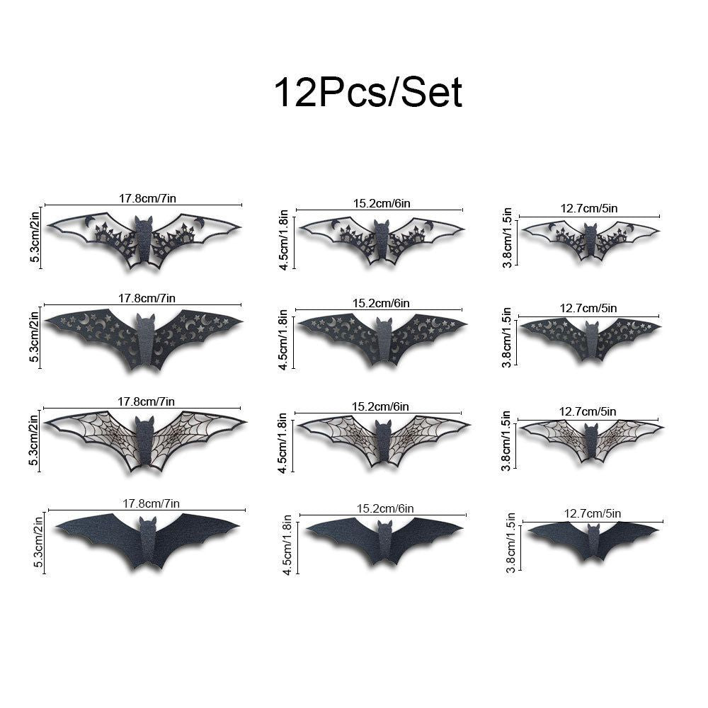 New 12Pcs Halloween 3D Hollow Bat Wall Stickers Black Bat Sticker Room Decor Party DIY Decals Halloween Horror Bats Removable