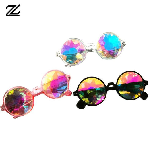 New Clear Round Glasses Kaleidoscope Eyewears Crystal Lens Party Rave Music Festival Sunglasses Friend Gifts