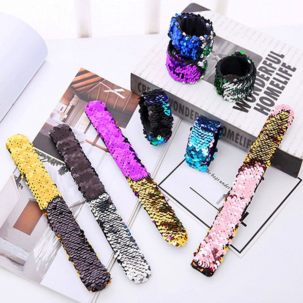 5Pcs Glitter Slap Mermaid Bracelets Sequin Wristband Toys for Kids Birthday Party Favors Baby Shower Decoration Piniata Fillers