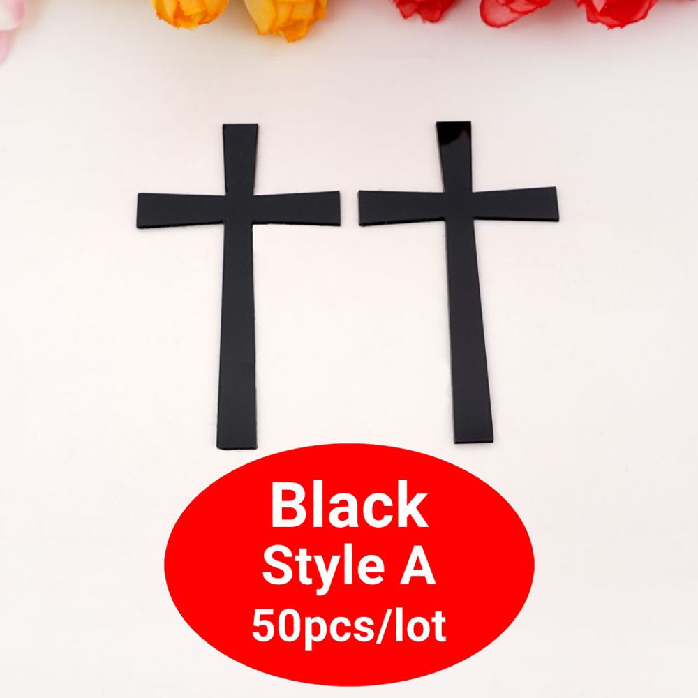 50 Pcs/Lot Acrylic Mirror Laser Cutting Cross Sticker Wedding Party Favors Home Decor Black Silver Gold