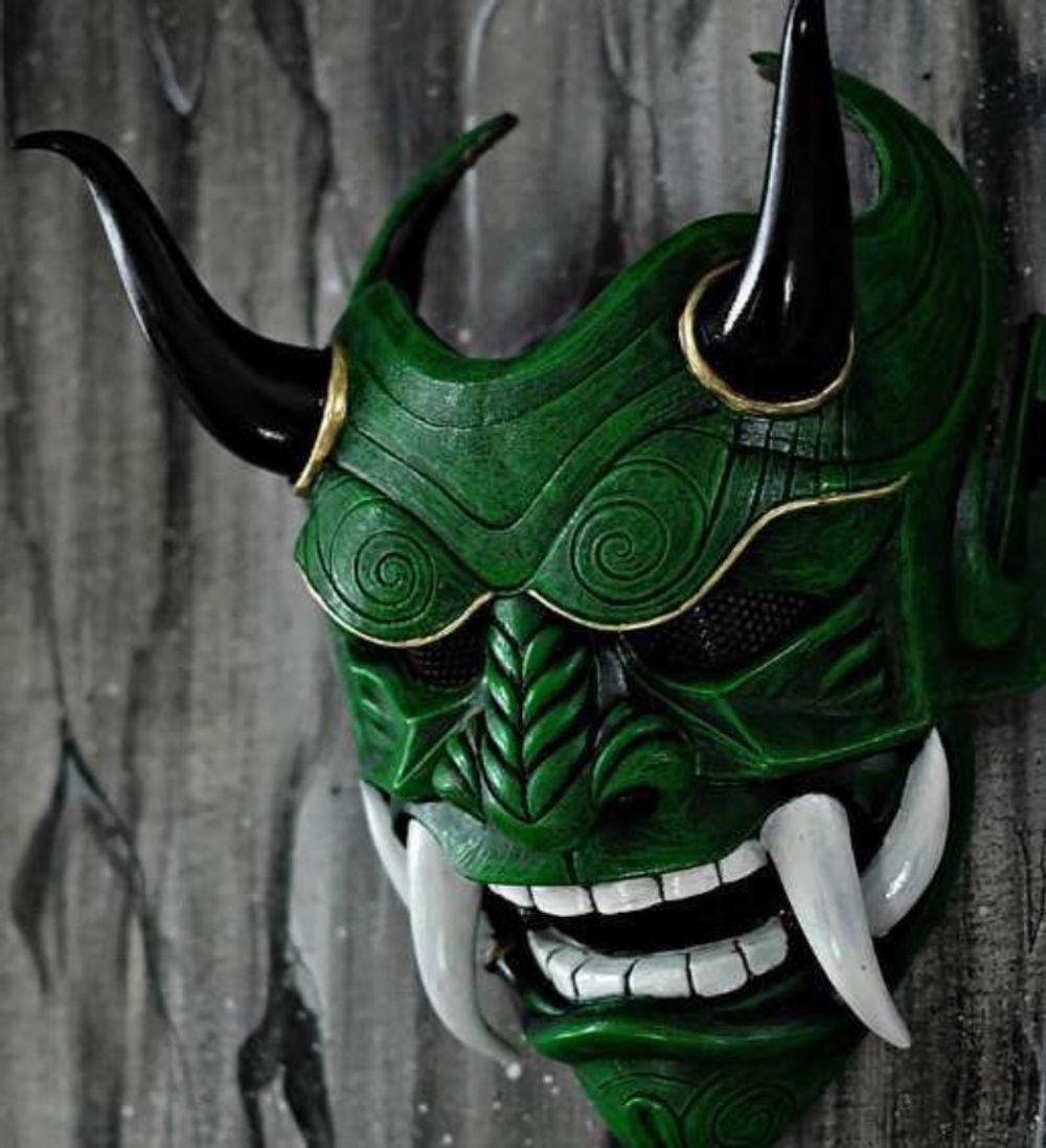 Halloween Masquerade Red Prajna Mask Cospiay Noh Japanese Latex Full Face Grimace Fangs Funny Scary Ghost God Wizard Masks