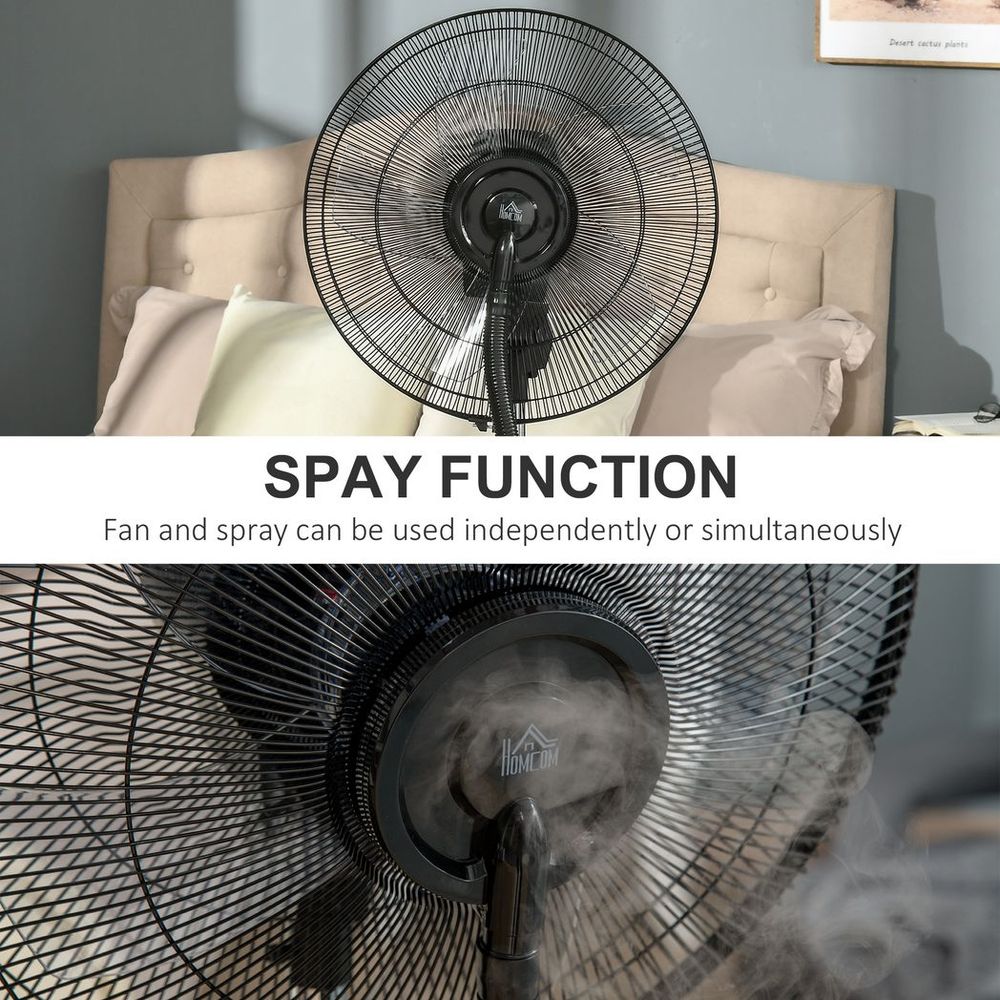 Pedestal Fan with Water Mist Spray Standing Fan w/ 3.1L Water Tank Black