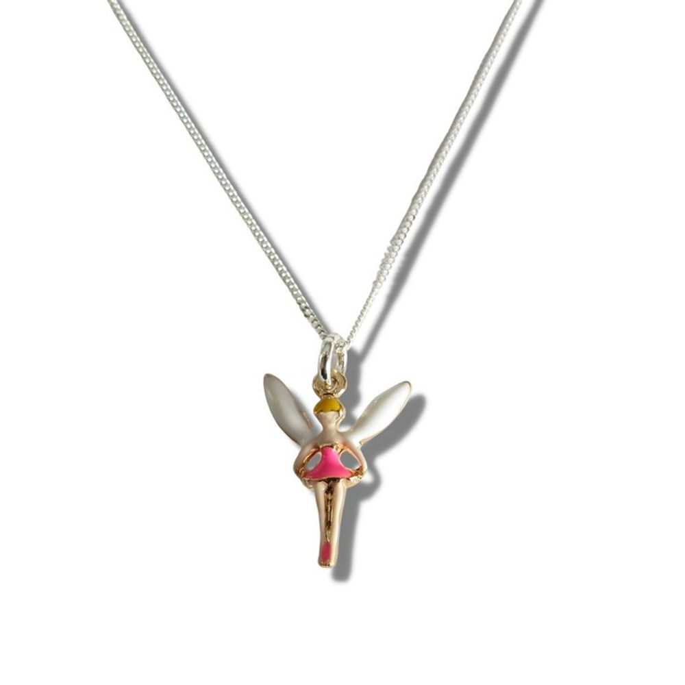 Girls Pink Fairy Silver Necklace