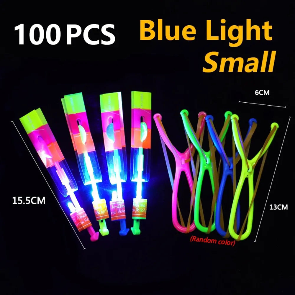 1/3/5/10/20/50/100pcs Amazing Light Toy Arrow Rocket Helicopter Flying Toy LED Light Toys Party Fun Gift Rubber Band Catapult