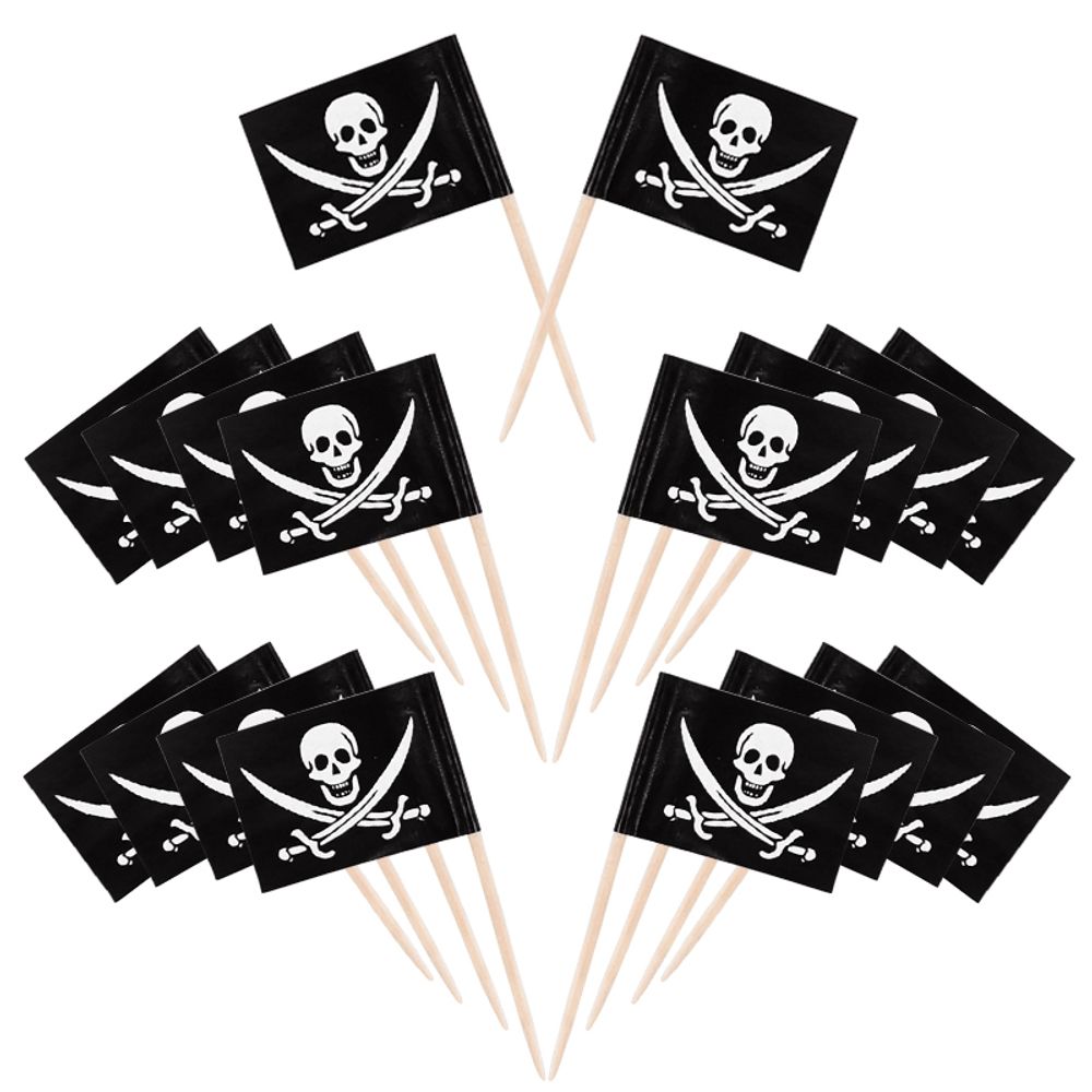 Pirate Flag Toothpicks Cupcake Topper For Kids Boys Pirate Theme Birthday Party Cake Decoraiton Halloween Cocktail Pick Supplies