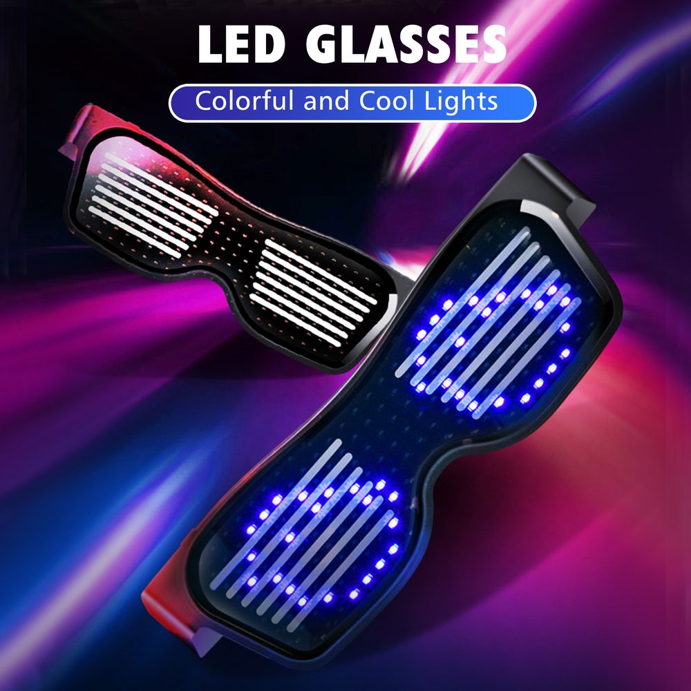 LED Glasses Customizable BT LED Glasses Colorful Light Glow Glasses DIY Message Glow Toy for Halloween Party Rave Music Festival