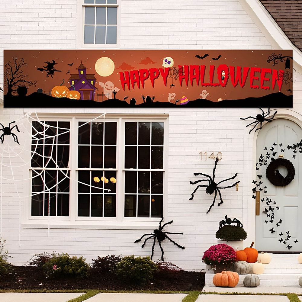 Halloween Trick Or Treat Banner Happy Halloween Decoration For Home Pumpkin Bat Ghost Print Backdrop Horror Party Suppiles