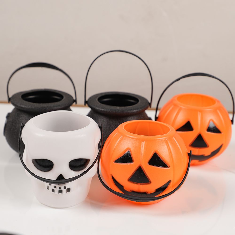 6pcs Halloween Trick or Treat Candy Buckets Portable Pumpkin Ghost Candy Holder Basket Halloween Party Favors Decorations Props