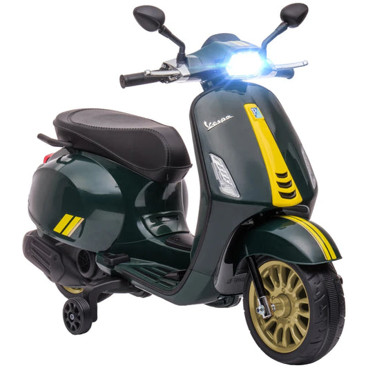 AIYAPLAY 12V Vespa Licensed Kids Electric Scooter Motorbike with Music, Headlights, FM Radio, for 3-6 Years in Green-0