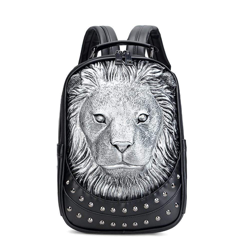 3D Backpack ,Studded 3D Serious Lion Statue Unisex Fashion Trendy Backpacks-3