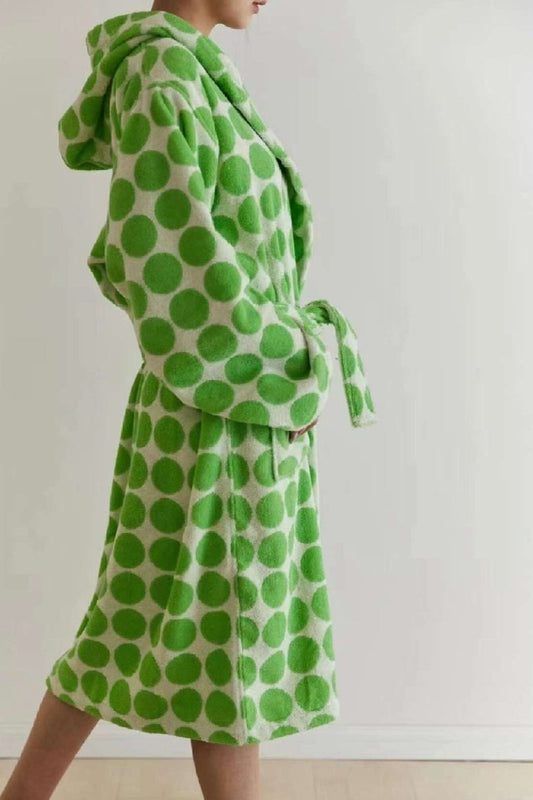 Whimsical Polka Dot Hooded Bath Robe - 100% Organic Long-stapled Cotton-0