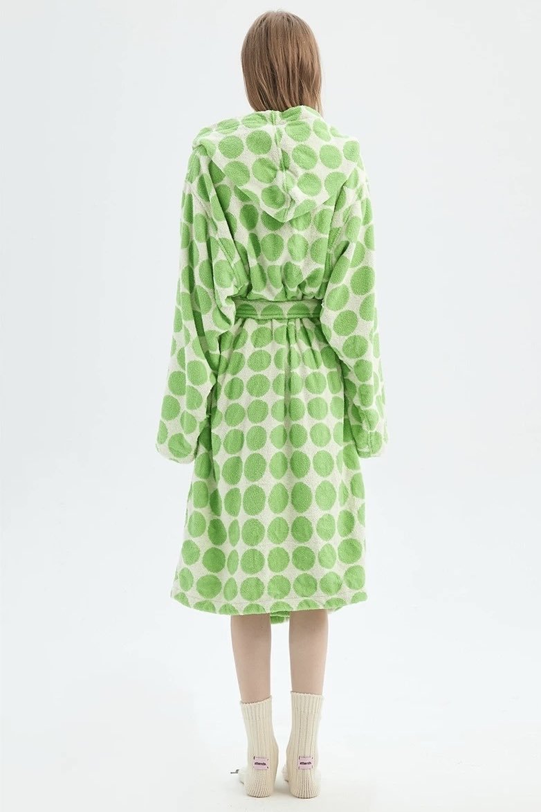 Whimsical Polka Dot Hooded Bath Robe - 100% Organic Long-stapled Cotton-4