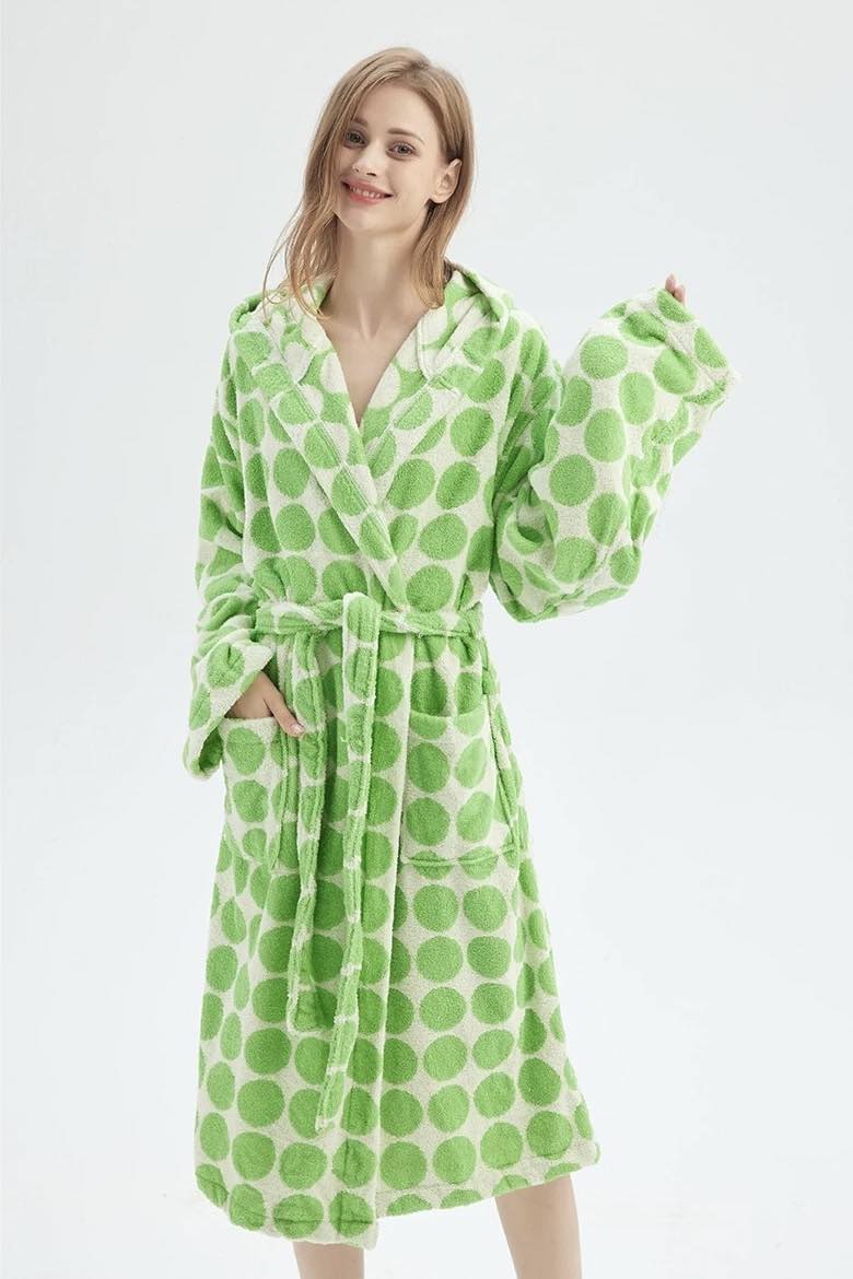 Whimsical Polka Dot Hooded Bath Robe - 100% Organic Long-stapled Cotton-3