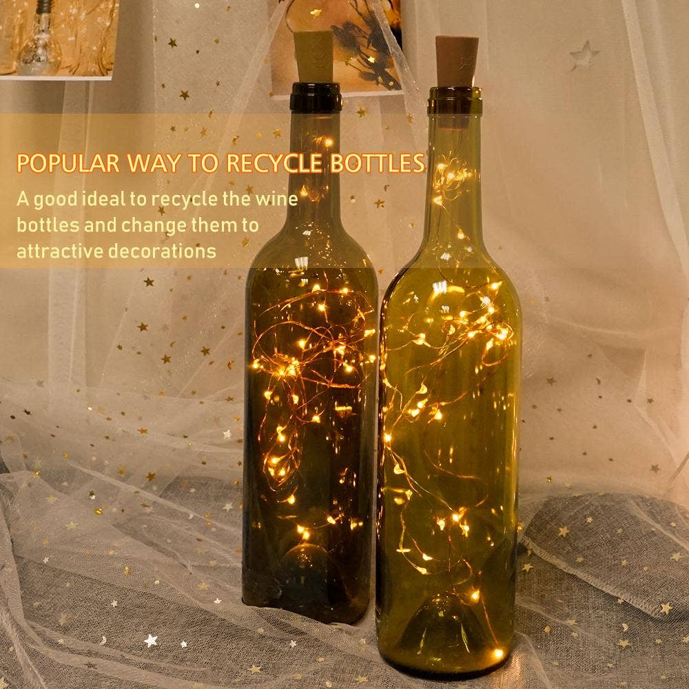 16 Packs Wine Bottle Lights with Cork, Battery Operated 20 LED Cork Shape Silver Wire Fairy Mini String Lights-3