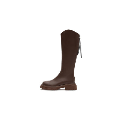 Women's Coffee Leather Knee-High Riding Boots