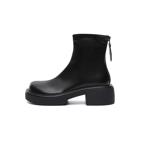 Women's Platform Ankle Boots – Black Leather Zip-Up-0