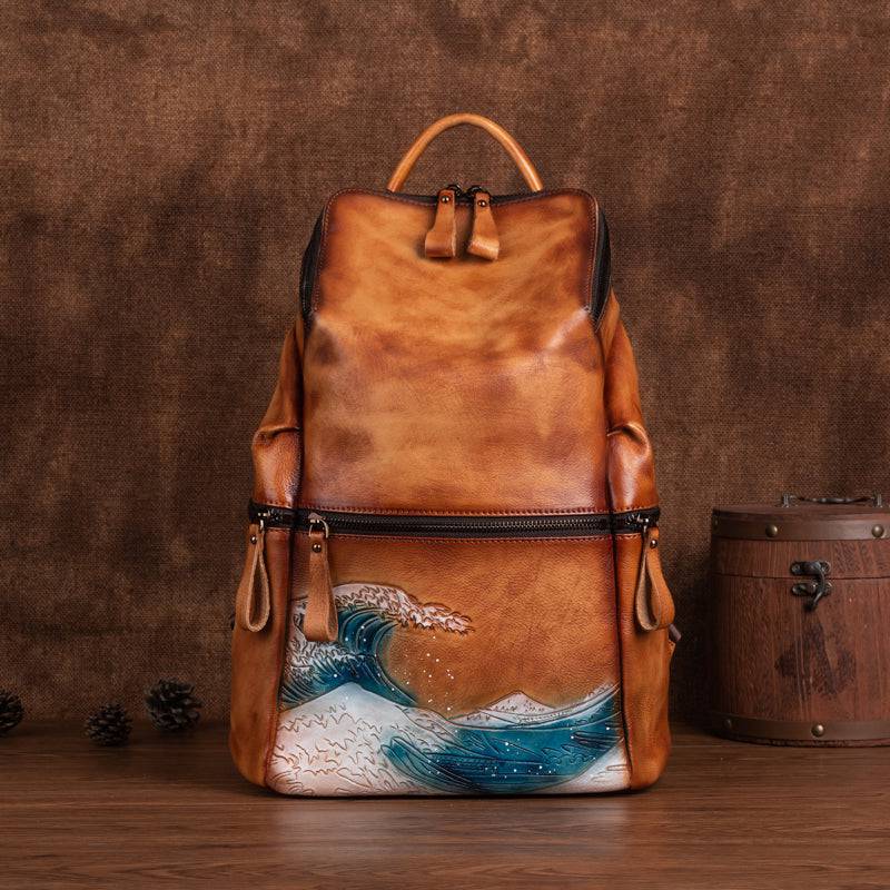 Womens Vintage Leather Large Backpack-6