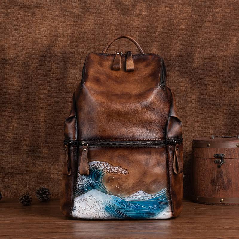 Womens Vintage Leather Large Backpack-7