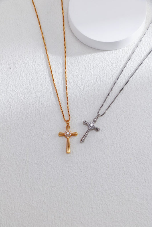 Fashion Cross Pendant Necklace with Zircon-0