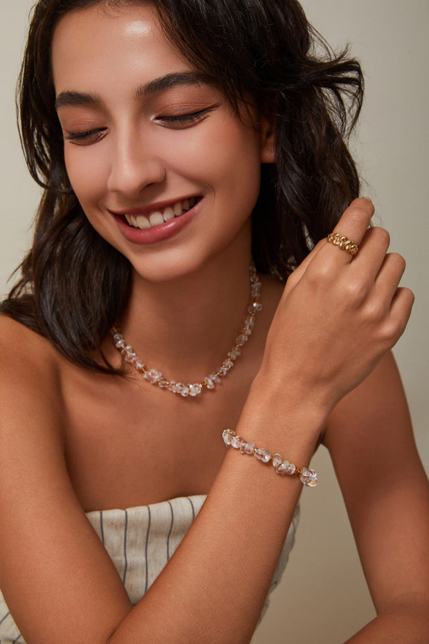 Gold Beads And White Crystal Bracelet-3